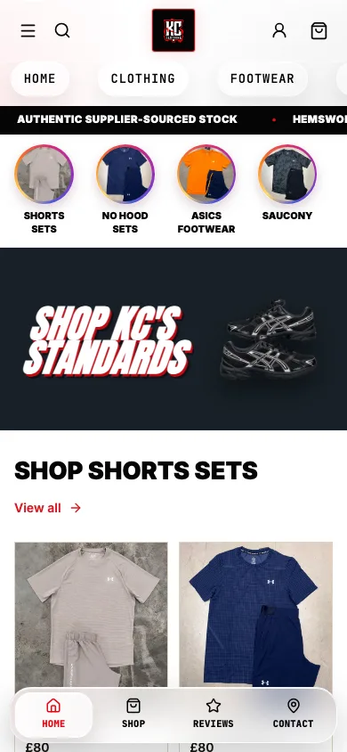 KC Clothing mobile website
